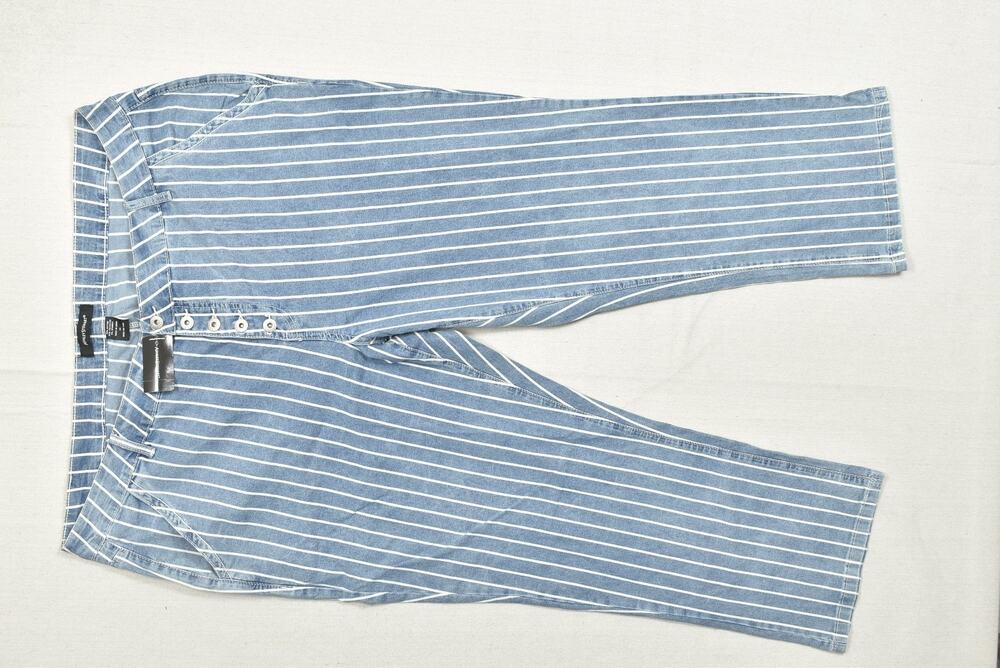 Ashley Stewart Women's Size 24 Blue White Striped Wide Leg High Rise Denim Pants